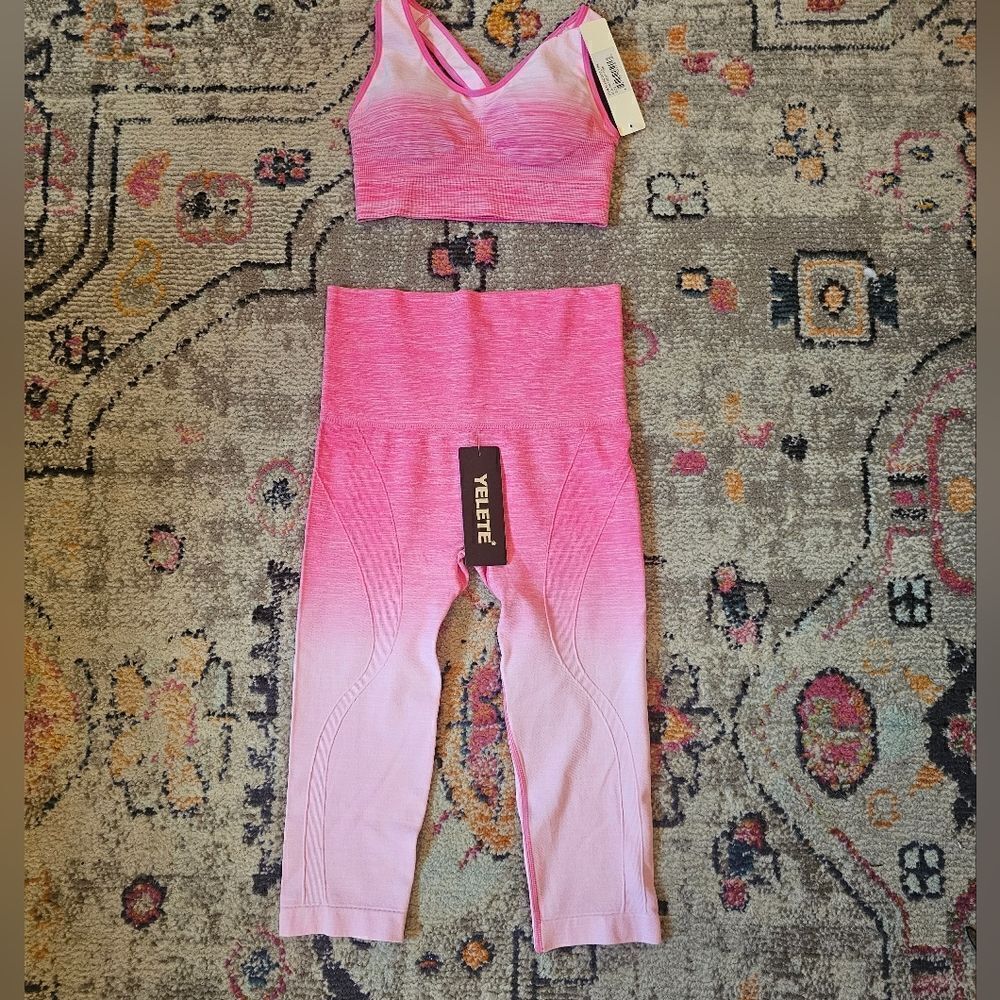 Yelete yoga 2 pc set NWT ombre pink sz small - Picture 6 of 9